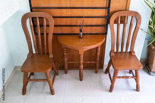 Wooden table and chairs photo