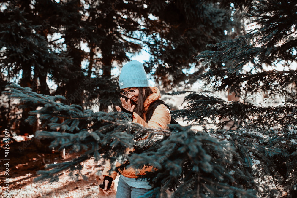 Portrait of a young happy hiker in the nature Portrait of a young happy hiker in the nature