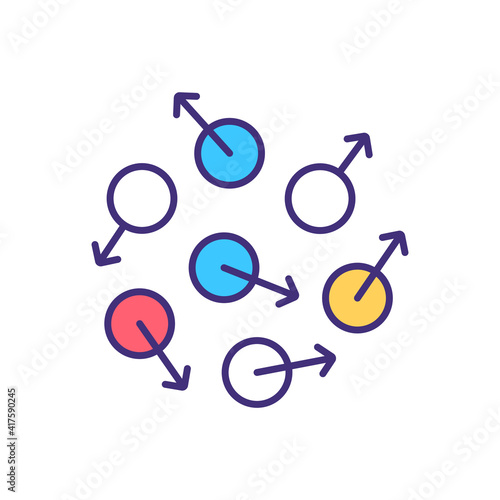 Chemical processes RGB color icon. Bubbles behaviour. Alcoholic fermentation. Ethanol production. Carbon dioxide generation. Water-alcohol mixture. Molecular dynamics. Isolated vector illustration