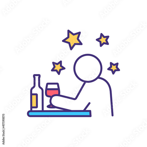 Wine tasting RGB color icon. Alcoholic beverages sampling. Sommelier, critic, taster. Sensory wine examination. Winemaking. Perceived flavors, aromas evaluation. Isolated vector illustration