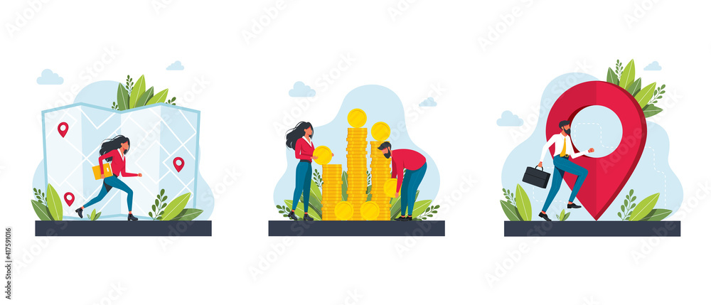 Fees and funding,maps,get directions metaphors.destination,wealth.GPS navigation service application.Business investment and money savings cliparts set.Vector isolated concept metaphor illustrations. Fees and funding,maps,get directions metaphors.destination,wealth.GPS navigation service application.Business investment and money savings cliparts set.Vector isolated concept metaphor illustrations.