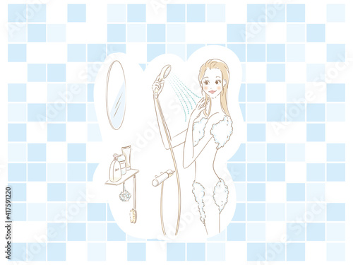 シャワーで体を洗い流す女性