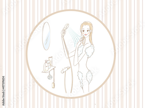 シャワーで体を洗い流す女性
