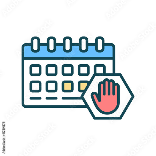 Events cancellation RGB color icon. Schedule changes. Concerts, conferences postponement. Coronavirus outbreak. Large gatherings restriction. Changing routines. Isolated vector illustration