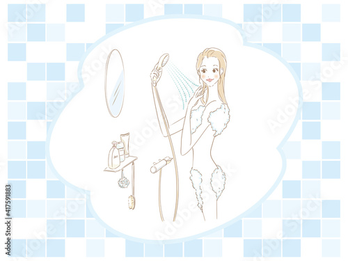 シャワーで体を洗い流す女性