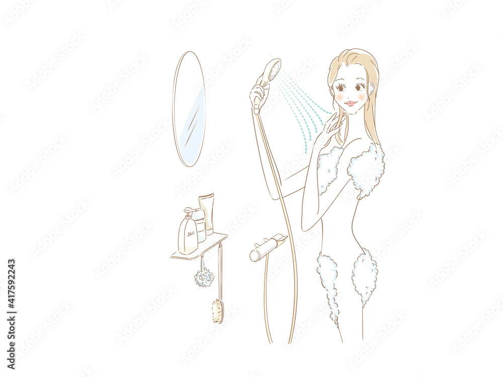 シャワーで体を洗い流す女性