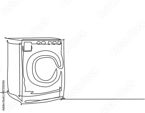 Single continuous line drawing of front door washing machine household utensil. Electronic home appliance concept. Modern one line draw design graphic vector illustration