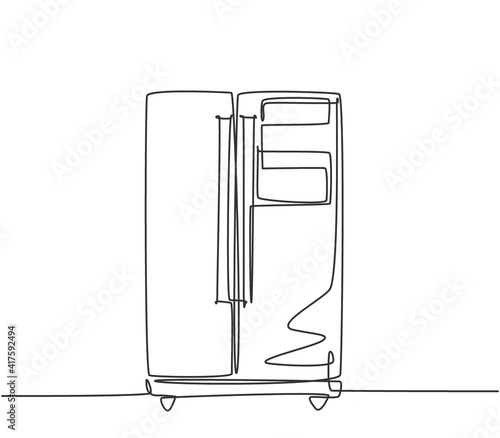 Single continuous line drawing of luxury two door refrigerator household utensil. Electronic home appliance concept. Modern one line draw design graphic vector illustration