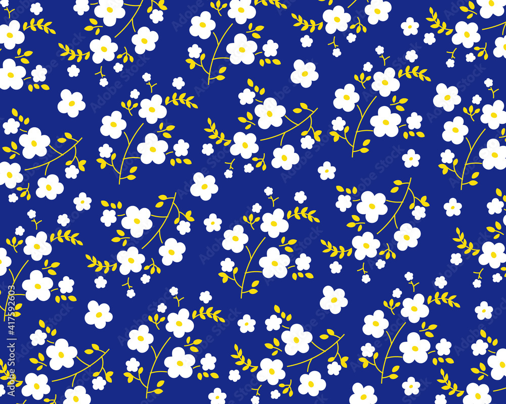 白い花のパターン背景(ネイビー) 白い花のパターン背景(ネイビー)