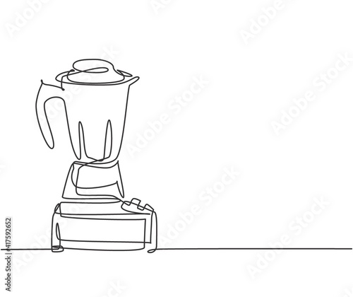 One single line drawing of electric blender home appliance for making fruit juice smoothie. Electricity kitchenware tools concept. Dynamic continuous line draw design graphic illustration