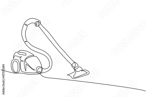 One continuous line drawing of electric vacuum cleaner home appliance. Electricity wireless robot cleaning household tools template concept. Trendy single line draw design vector graphic illustration