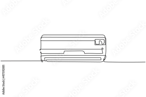 Single continuous line drawing of wall air conditioner household utensil. Electronic living room home appliance concept. Modern one line draw design graphic vector illustration