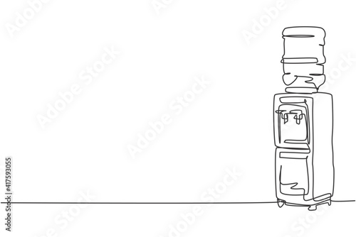 One continuous line drawing of  electric water dispenser with plastic gallon home appliance. Electricity household tools template concept. Trendy single line draw design vector graphic illustration