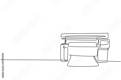 One single line drawing of digital laser printer for business company. Electricity small home office equipment tools concept. Dynamic continuous line graphic draw vector design illustration