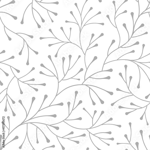 Leafless tree branch vector seamless pattern. Neutral grey botanical background. Ecological organic nature backdrop