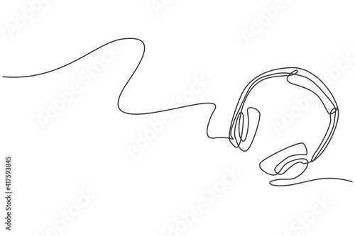 Single continuous line drawing of headphone from top view. Music recording equipment tools concept. Modern one line draw design graphic vector illustration