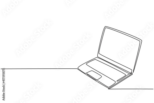 One continuous line drawing of thin laptop for supporting business. Portable computer to make work more flexible concept. Trendy single line draw design vector graphic illustration