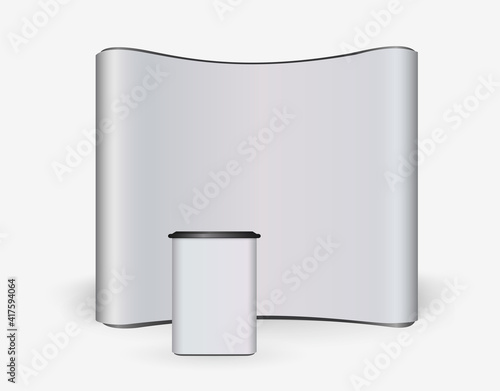 Exhibition Stand Blank Empty wall, trade show booth mock up. Exhibit Exposition. Front view. Vector detailed illustration eps10 isolated on white background. Ready Product Advertising. 3D Render