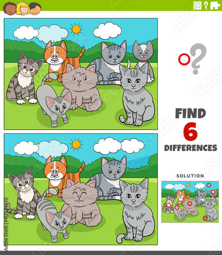 differences educational game with cartoon cats and kittens