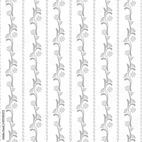 Folksy floral vertical stripes vector seamless pattern. Boho folk art flower ornament