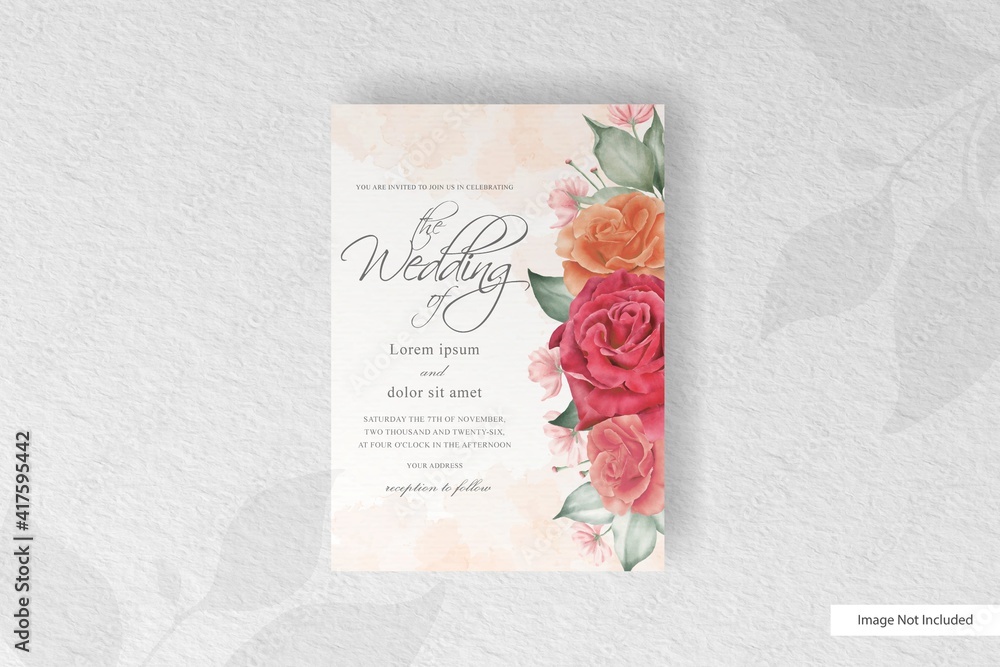 Simple Wedding invitation card template with beautiful floral arrangement