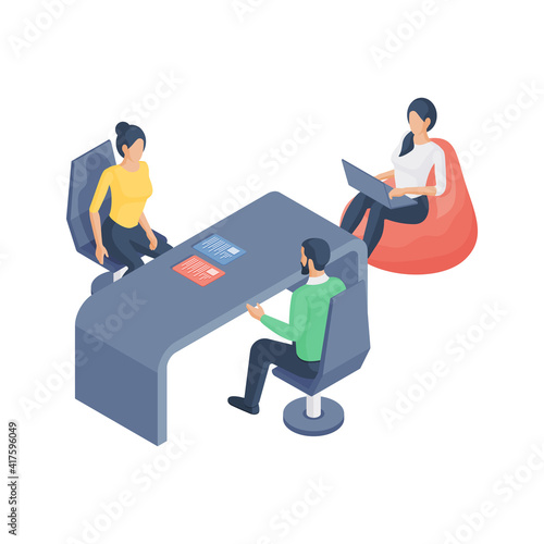 Colleagues discussing project in modern office together