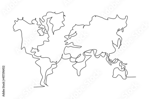 World atlas. Continuous one line drawing of world map minimalist vector illustration design on white background. Isolated simple line modern graphic style. Hand drawn graphic concept for education