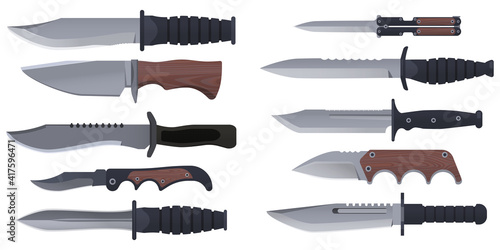 Knives or combat weapon blades, military and hunting daggers, vector different model types Fototapet