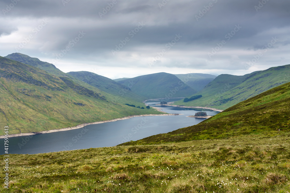 Loch Daimh with the mountain summits of Stuc an Lochain, Meallan Odhar