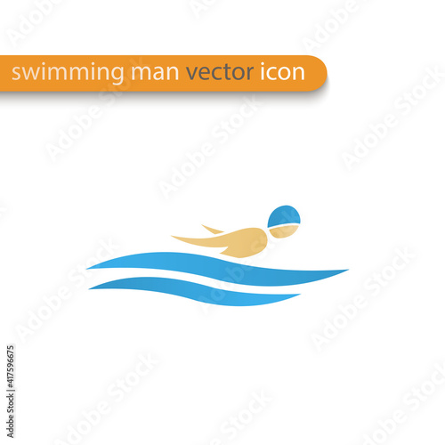 Vector symbol of a butterfly stroke swimmer. Swimming pool icon. Sports activity in water sign. Isolated in white background.