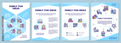 Family fun ideas brochure template. Spending time together. Flyer, booklet, leaflet print, cover design with linear icons. Vector layouts for magazines, annual reports, advertising posters