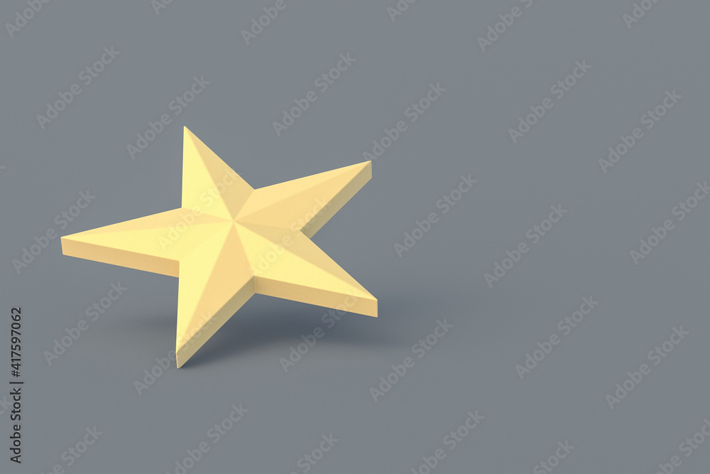 One golden star on gray background. Copy space. 3d rendering One golden star on gray background. Copy space. 3d rendering