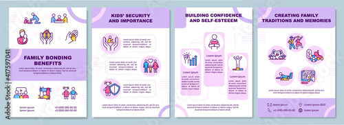 Family bonding benefits brochure template. Make feel secure and safe. Flyer, booklet, leaflet print, cover design with linear icons. Vector layouts for magazines, annual reports, advertising posters