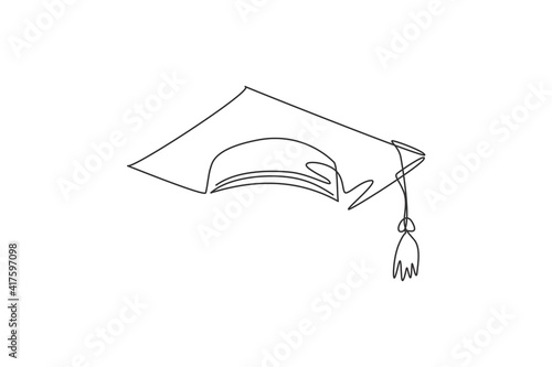 Graduation cap. Single continuous line university graduation hat graphic icon. Simple one line doodle for education concept. Isolated vector illustration minimalist design on white background