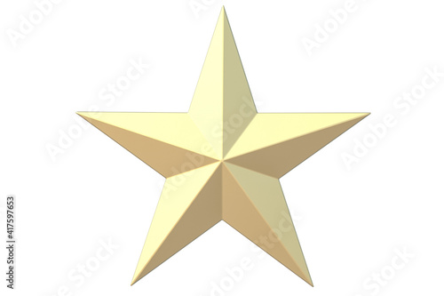 One golden star isolated on white background. 3d rendering