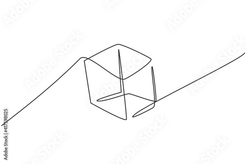 Single one line drawing of cube geometry shape. Back to school minimalist, education concept. Continuous simple line draw style design graphic vector illustration
