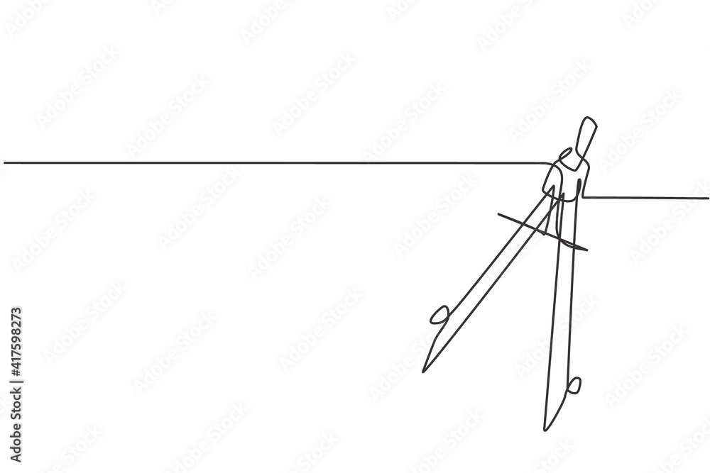 Single continuous line drawing of springbow compass for drawing circle ...