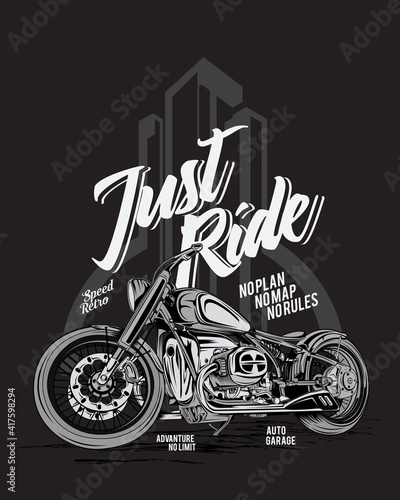 just ride, adventure motorbike illustration