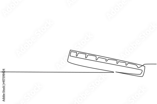 Continuous one line drawing of plastic ruler to measure length an object. Back to school hand drawn minimalism concept. Single line draw design for education vector graphic illustration