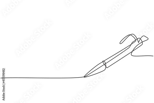 Single continuous line drawing of vintage ballpoint. Pen icon. Back to school minimalist style. Education concept. Modern one line draw graphic design vector illustration
