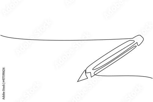 Continuous one line drawing wooden pencil for writing on paper. Back to school hand drawn minimalism concept. Single line draw design for education vector graphic illustration photo