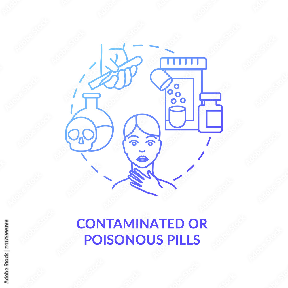Contaminated or poisonous pills concept icon. Online pharmacy idea thin line illustration. Safe shopping. Unregistered pharmacies threats. Vector isolated outline RGB color drawing. Contaminated or poisonous pills concept icon. Online pharmacy idea thin line illustration. Safe shopping. Unregistered pharmacies threats. Vector isolated outline RGB color drawing.