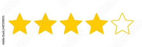 Five stars quality rating icon. Yellow stars. Vector illustration.