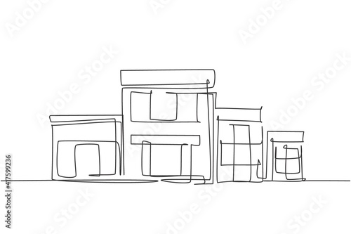 Single continuous line drawing of luxury house construction building. Home architectural isolated minimalism concept. Dynamic one line draw graphic design vector illustration on white background