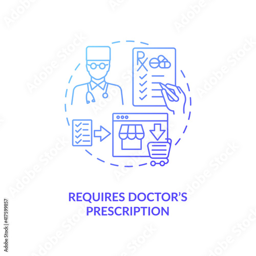 Requires doctor s prescription concept icon. Online therapy idea thin line illustration. Safe drug store signs. Getting medicine. Vector isolated outline RGB color drawing