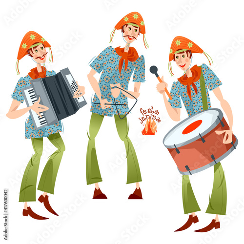 Brazilian holiday Festa Junina (the June party). Trio de Forró (a trio of musicians playing an accordion, a bass drum and a triangle).