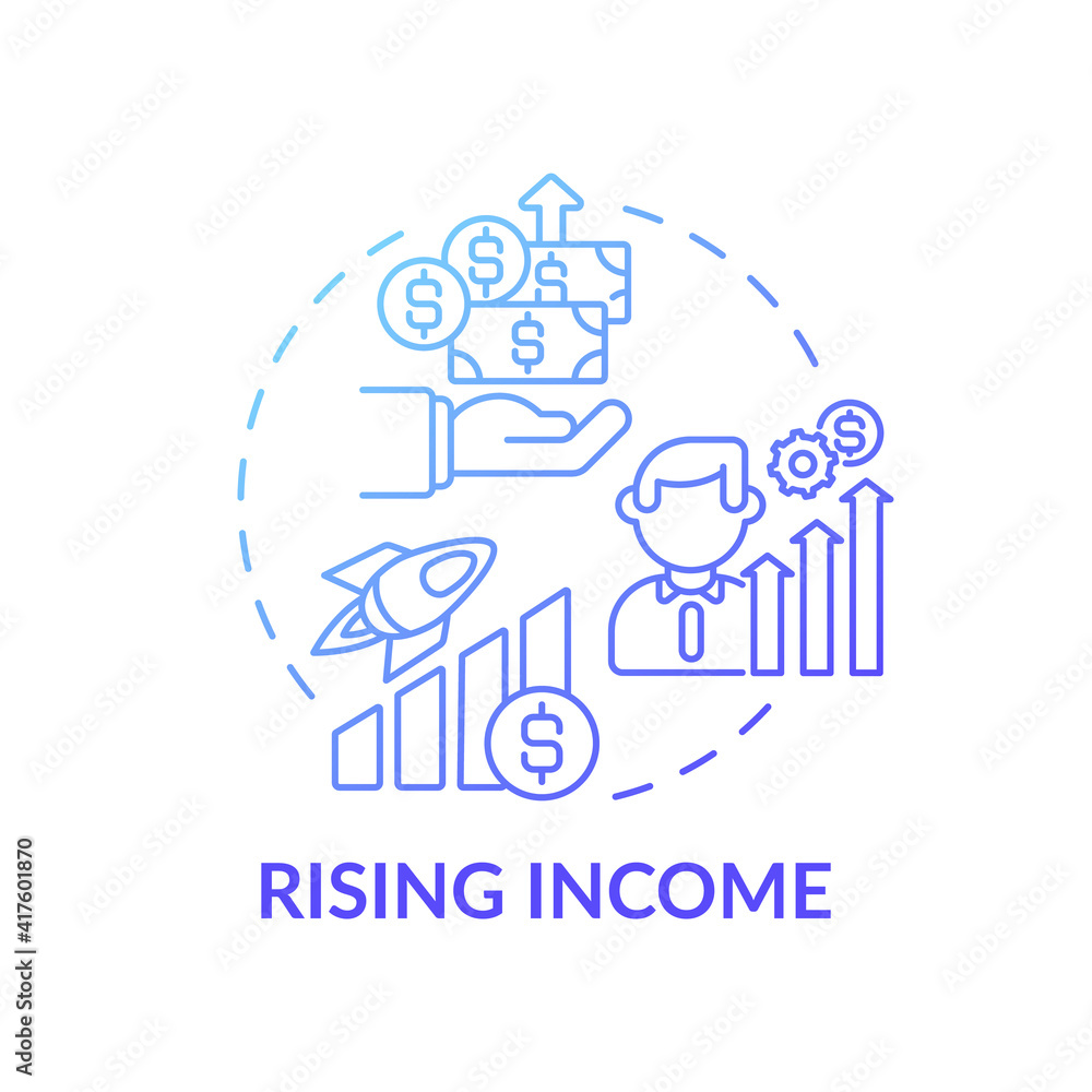 Rising income concept icon. Consumption and spending money idea thin line illustration. Economic research and tax policy. Business and profit. Vector isolated outline RGB color drawing Rising income concept icon. Consumption and spending money idea thin line illustration. Economic research and tax policy. Business and profit. Vector isolated outline RGB color drawing