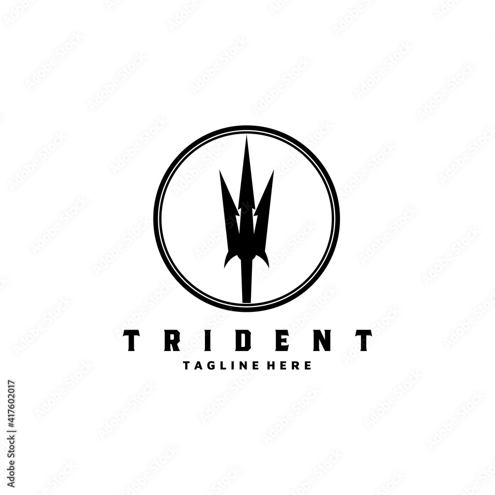Vintage Trident Spear of Poseidon Neptune God Triton King Logo Design ...