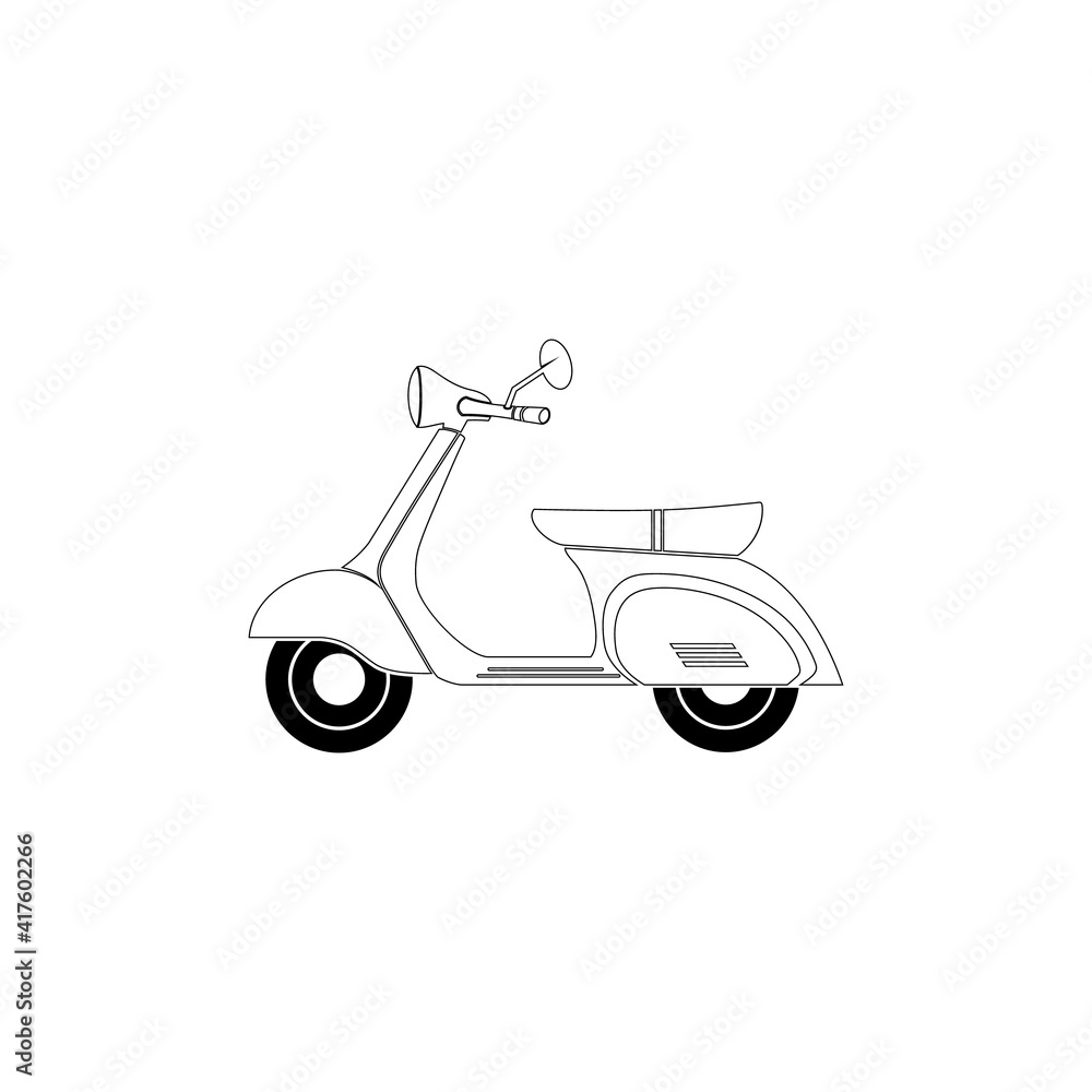 Scooter, Retro Transport, Thin Line Black Scooter Icon, Flat Vector Simple Element Illustration From Editable Transportation Concept Isolated on White Background Scooter, Retro Transport, Thin Line Black Scooter Icon, Flat Vector Simple Element Illustration From Editable Transportation Concept Isolated on White Background