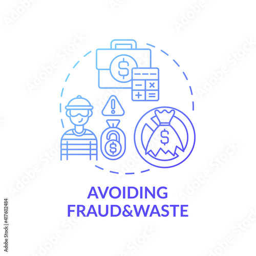 Avoiding fraud and waste concept icon. Prevention strategies idea thin line illustration. Making collection of data central. Protect insurance card. Vector isolated outline RGB color drawing
